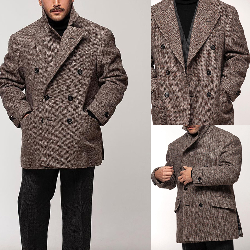 Tailored Coat Wool - Herringbone Men Short Coat Overcoat Vintage