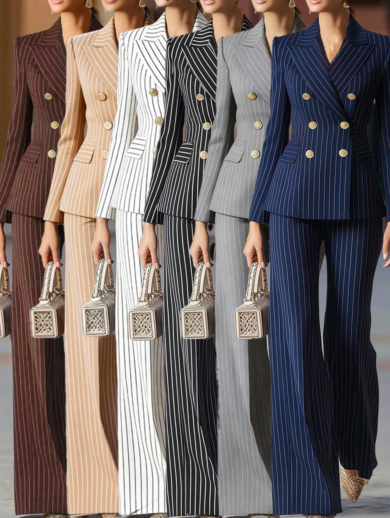 Tailored Trouser Wide - Elegant Women's Suit Set Navy Blue