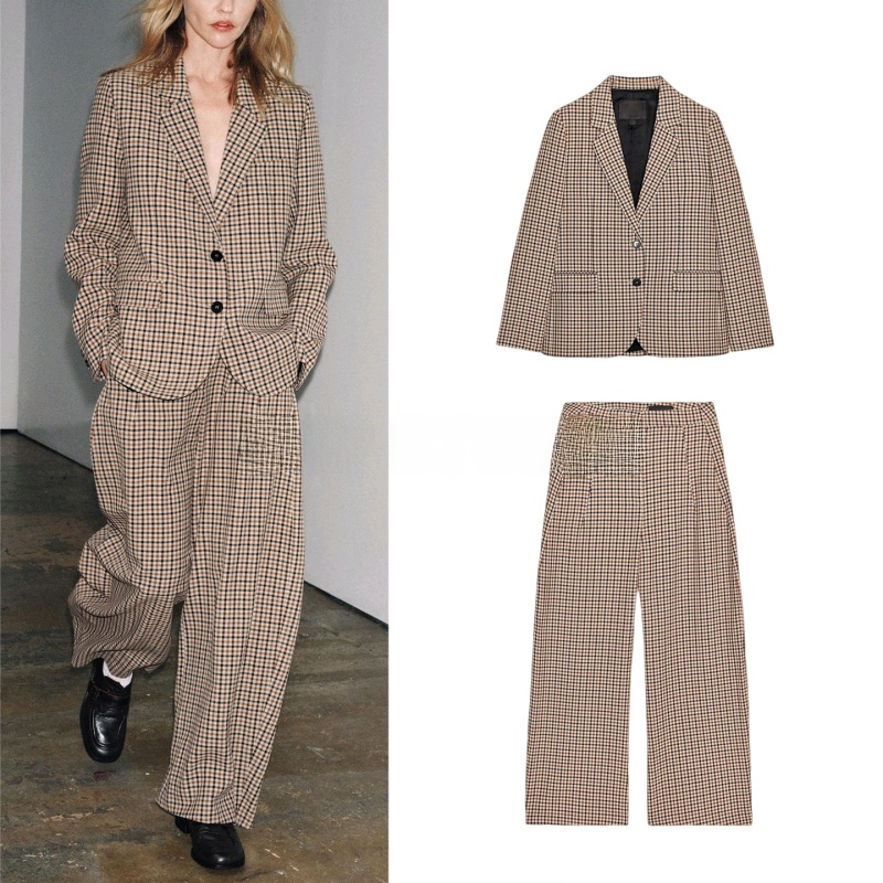 Pencil Skirt Midi - Women's Plaid Suit Jacket Long Sleeve