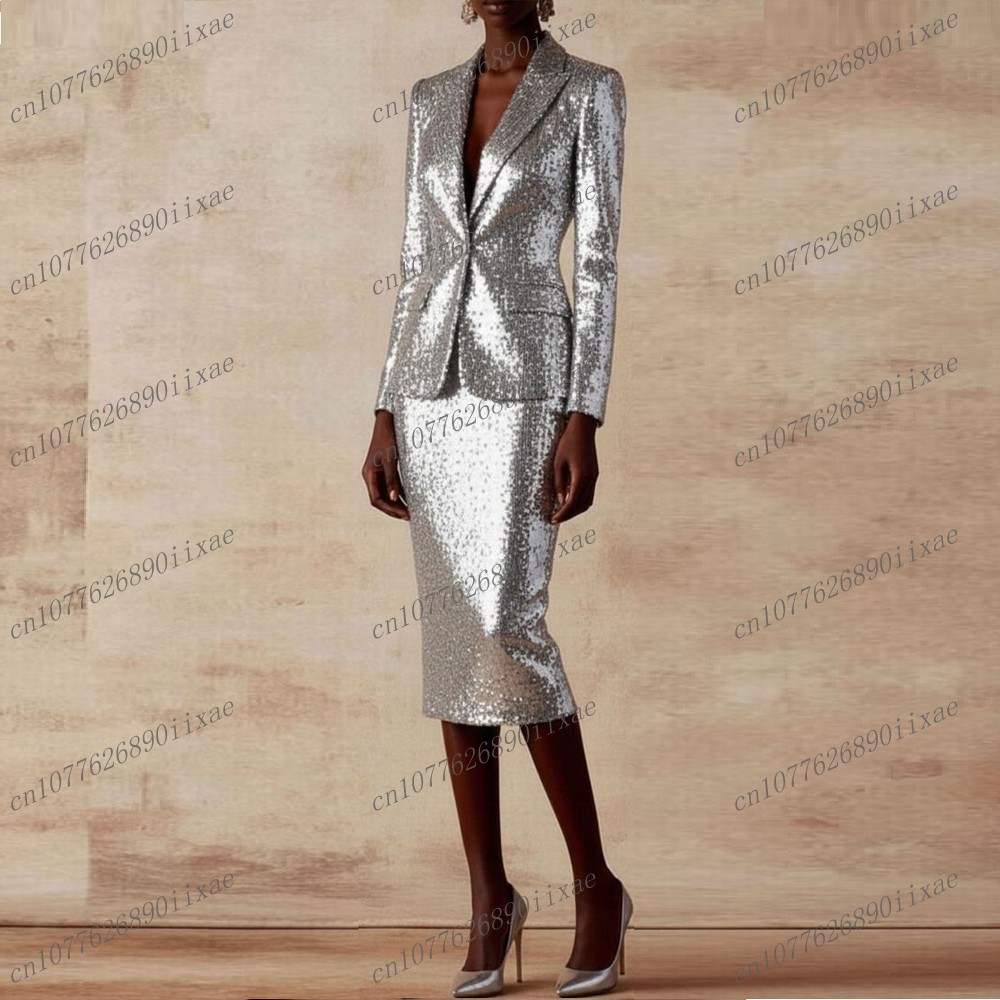 Blazer Set Women Formal - New Silver Sequin Blazer Skirt Women
