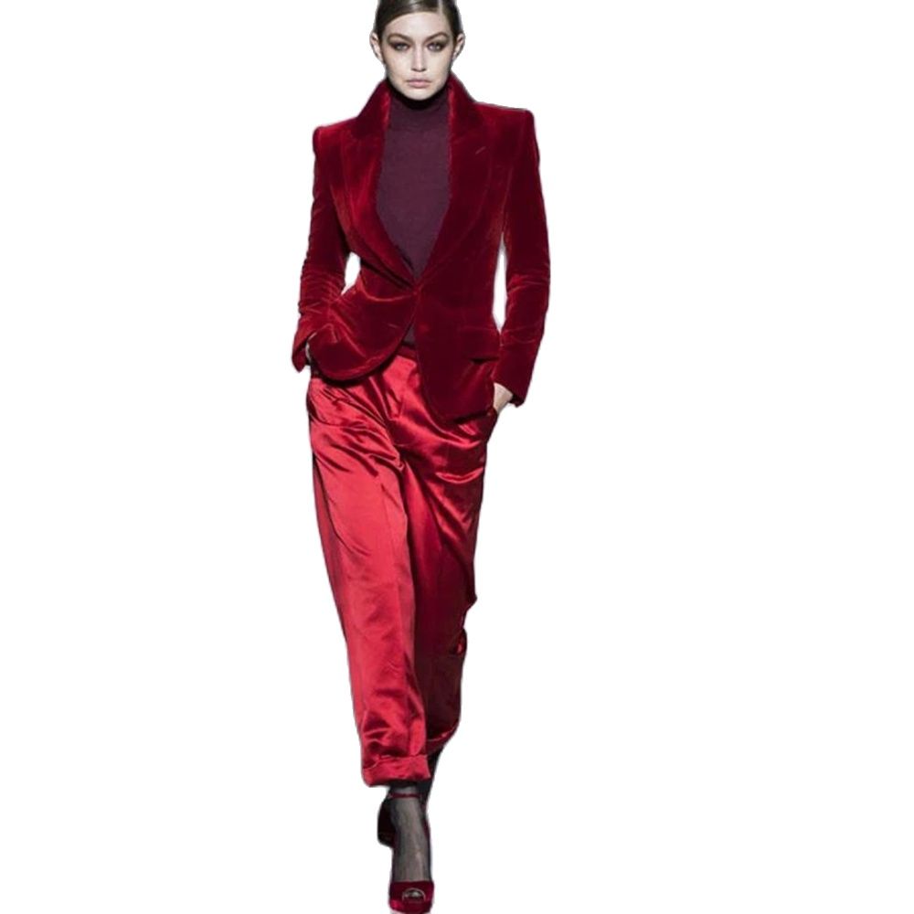 Women'S Formal Wear Suits - Women Pant Suits Wine Red Velvet