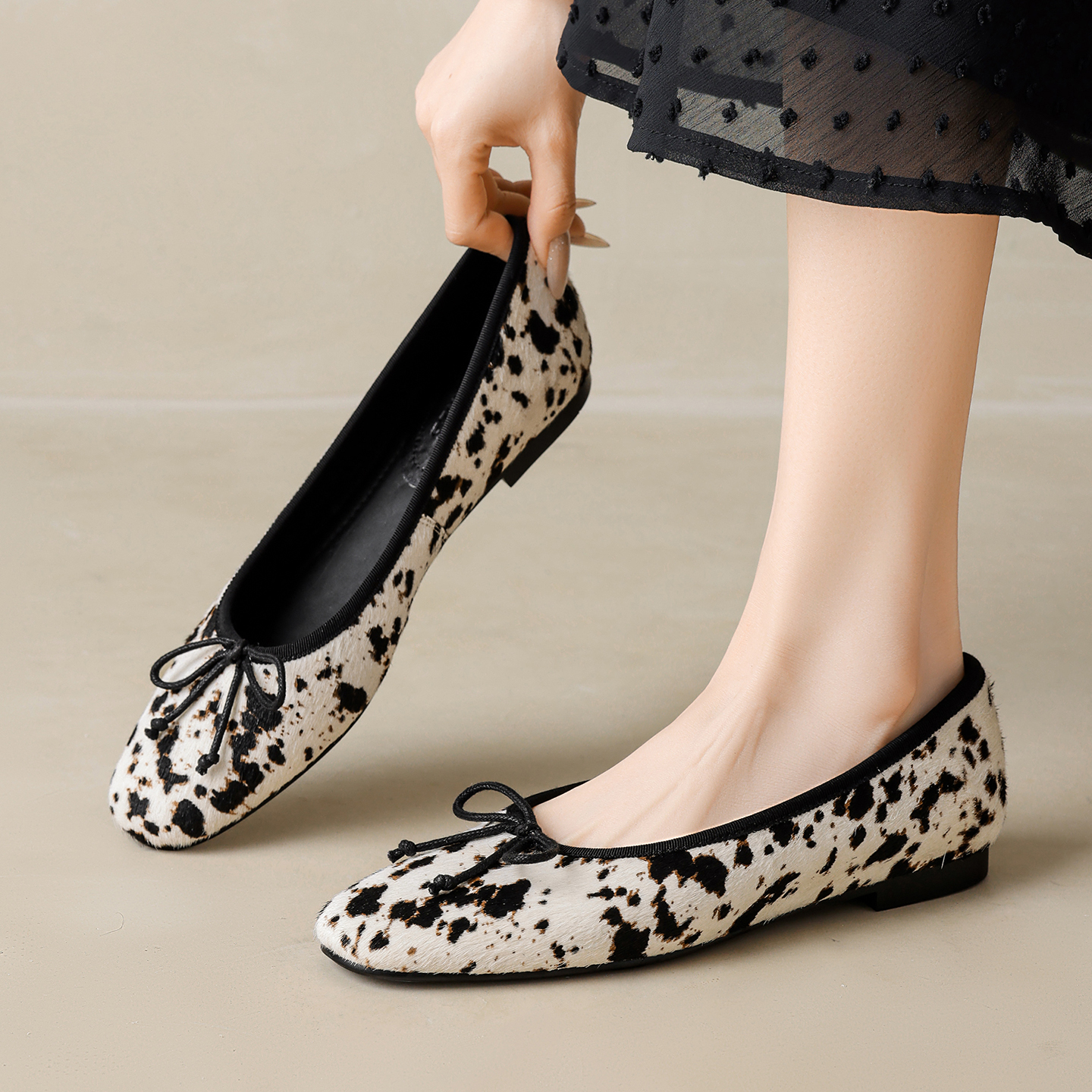 Women'S Work Fashion - ﻿ Genuine Leather Horsehair Leopard Low