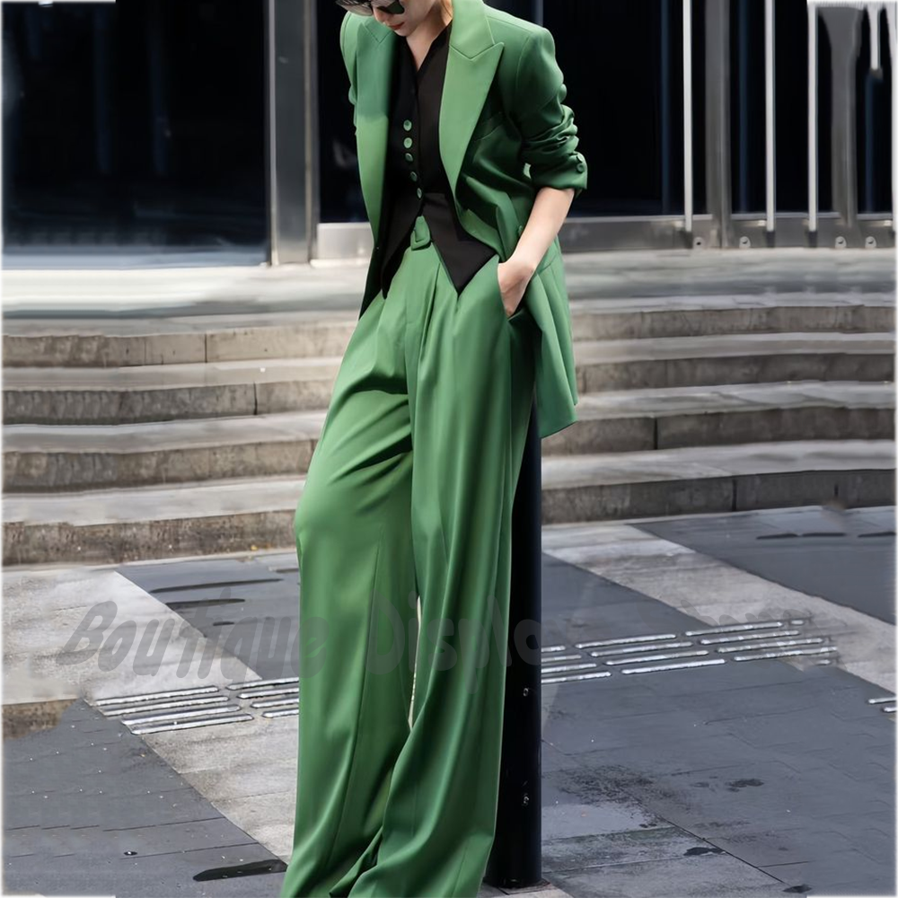 Tailored Trouser Wide - Green 3 Piece Women's Suit Peaked