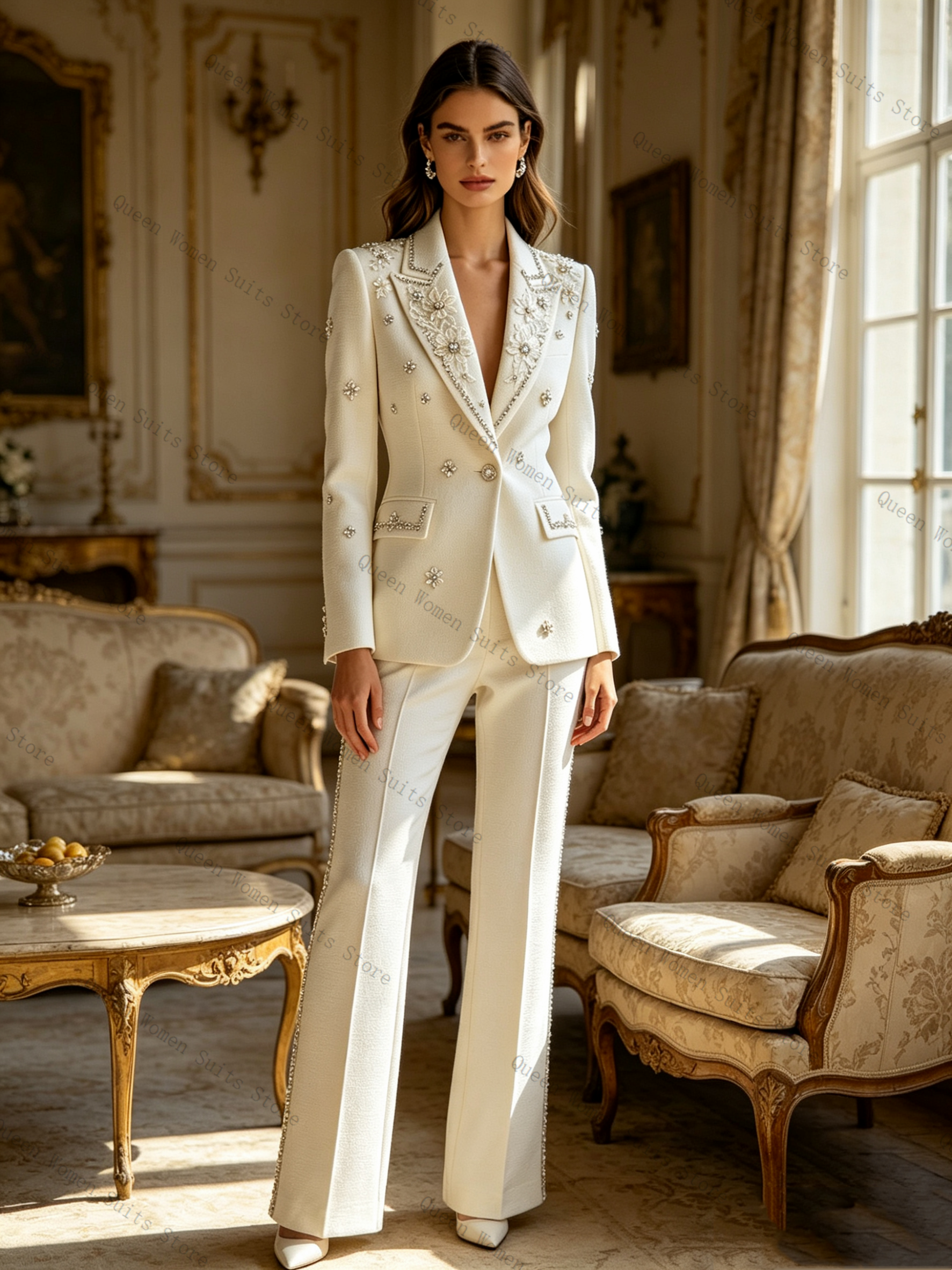 White Crystals Women Suit Set  - Women'S Formal Wear For A Wedding incelemesi ve fiyatı