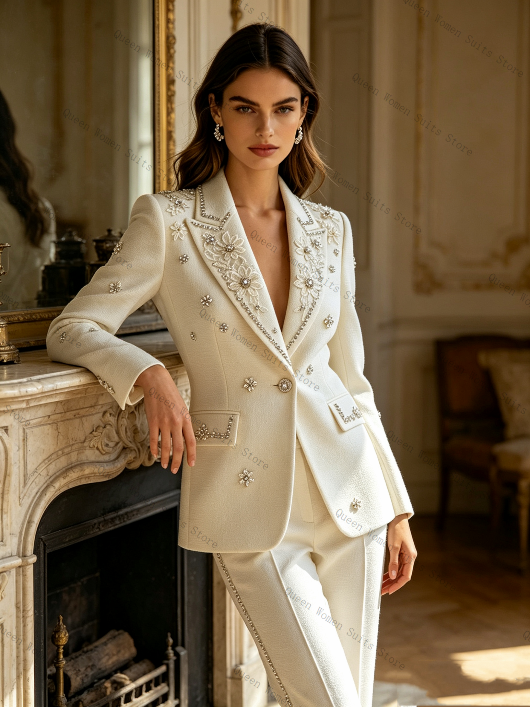 White Crystals Women Suit Set  - Women'S Formal Wear For A Wedding incelemesi ve fiyatı