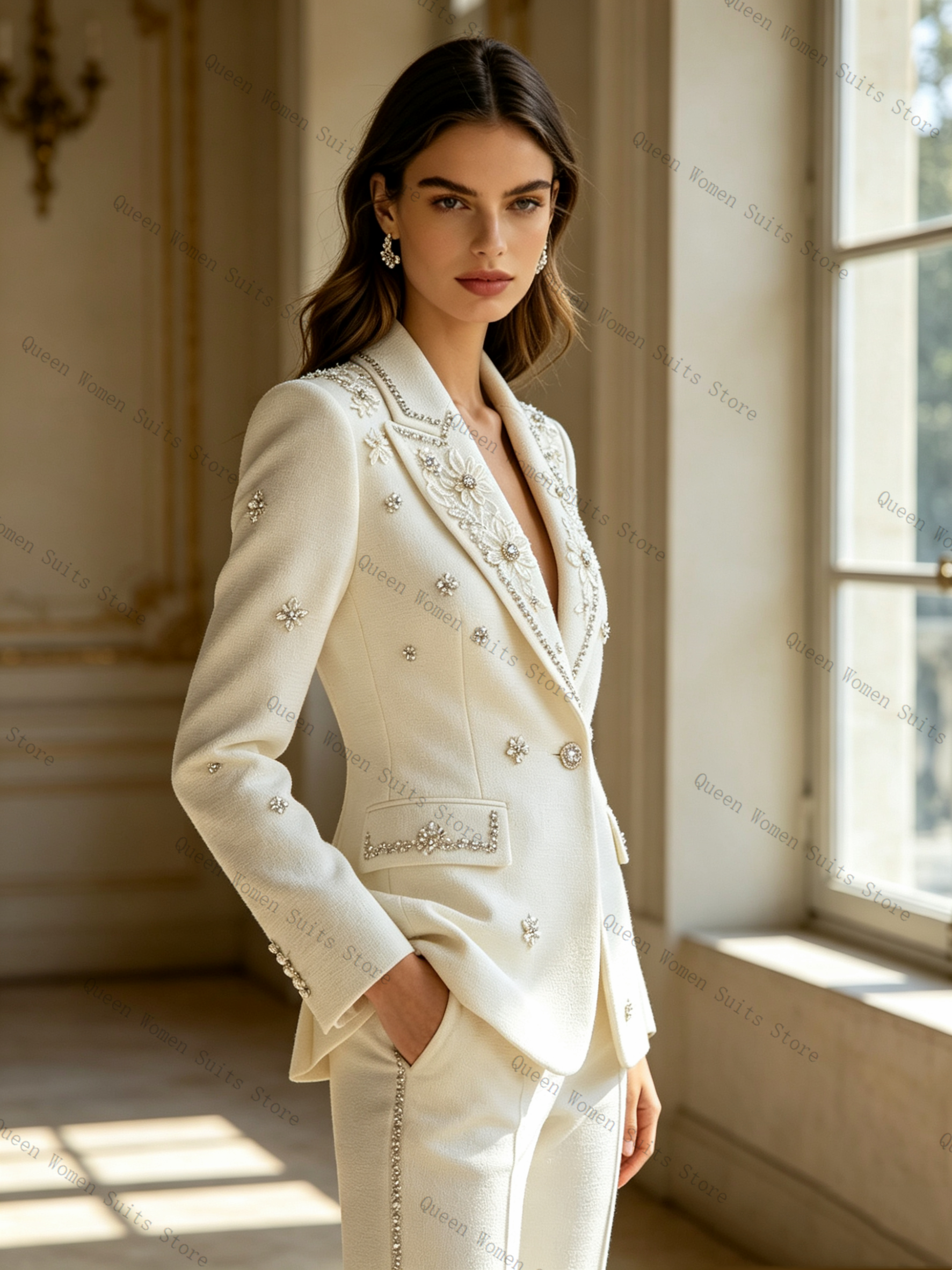 White Crystals Women Suit Set  - Women'S Formal Wear For A Wedding incelemesi ve fiyatı