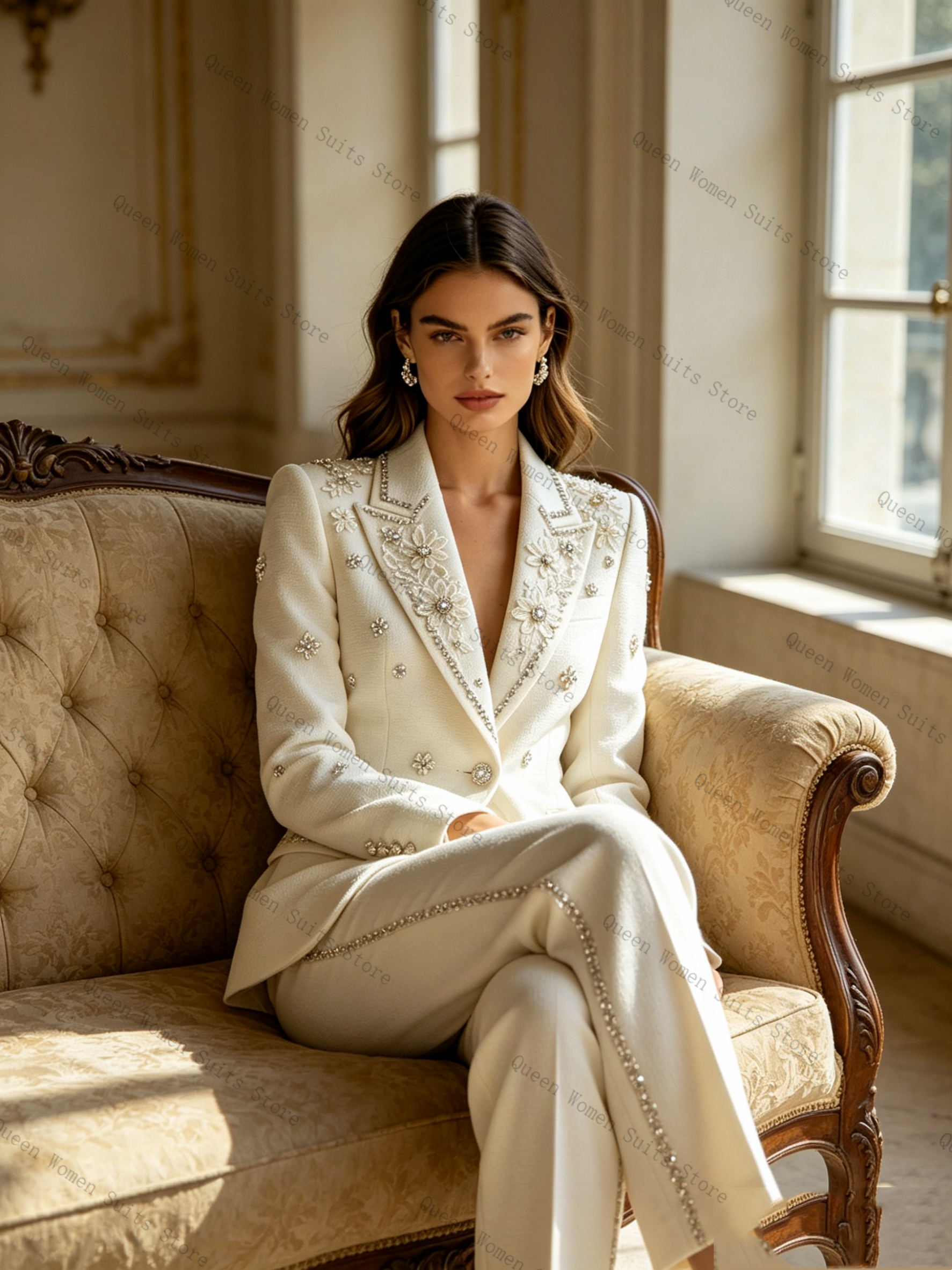 White Crystals Women Suit Set  - Women'S Formal Wear For A Wedding incelemesi ve fiyatı