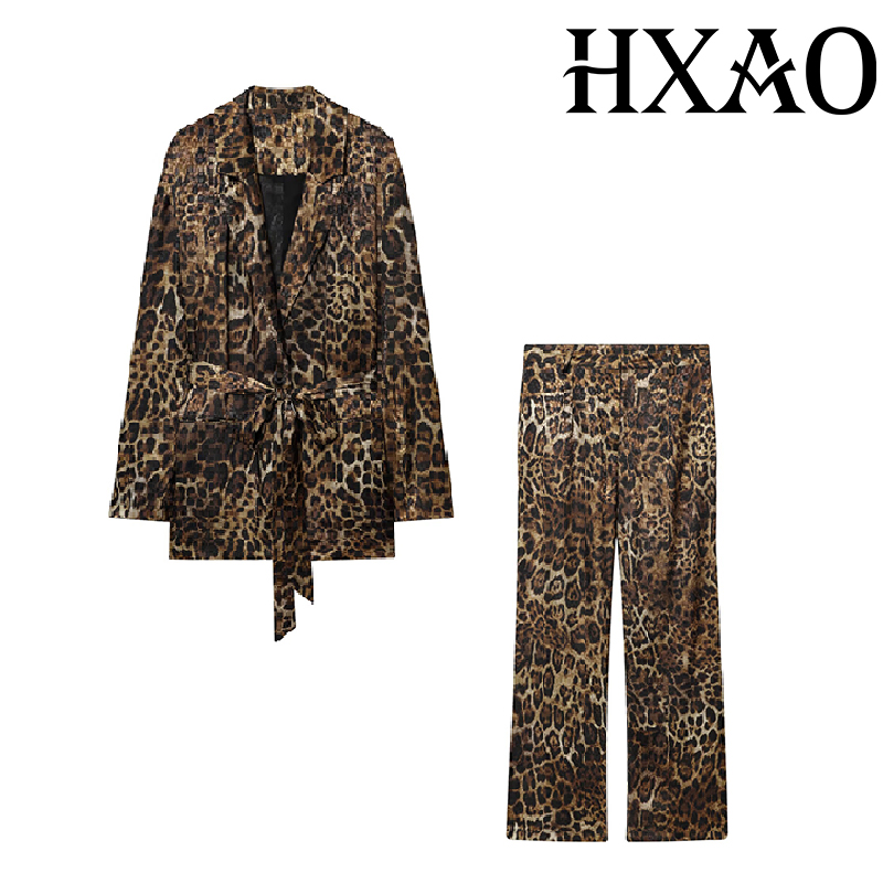 HXAO Leopard Pants Sets 2 Piec - Blazer Set Women Formal incelemesi ve fiyatı