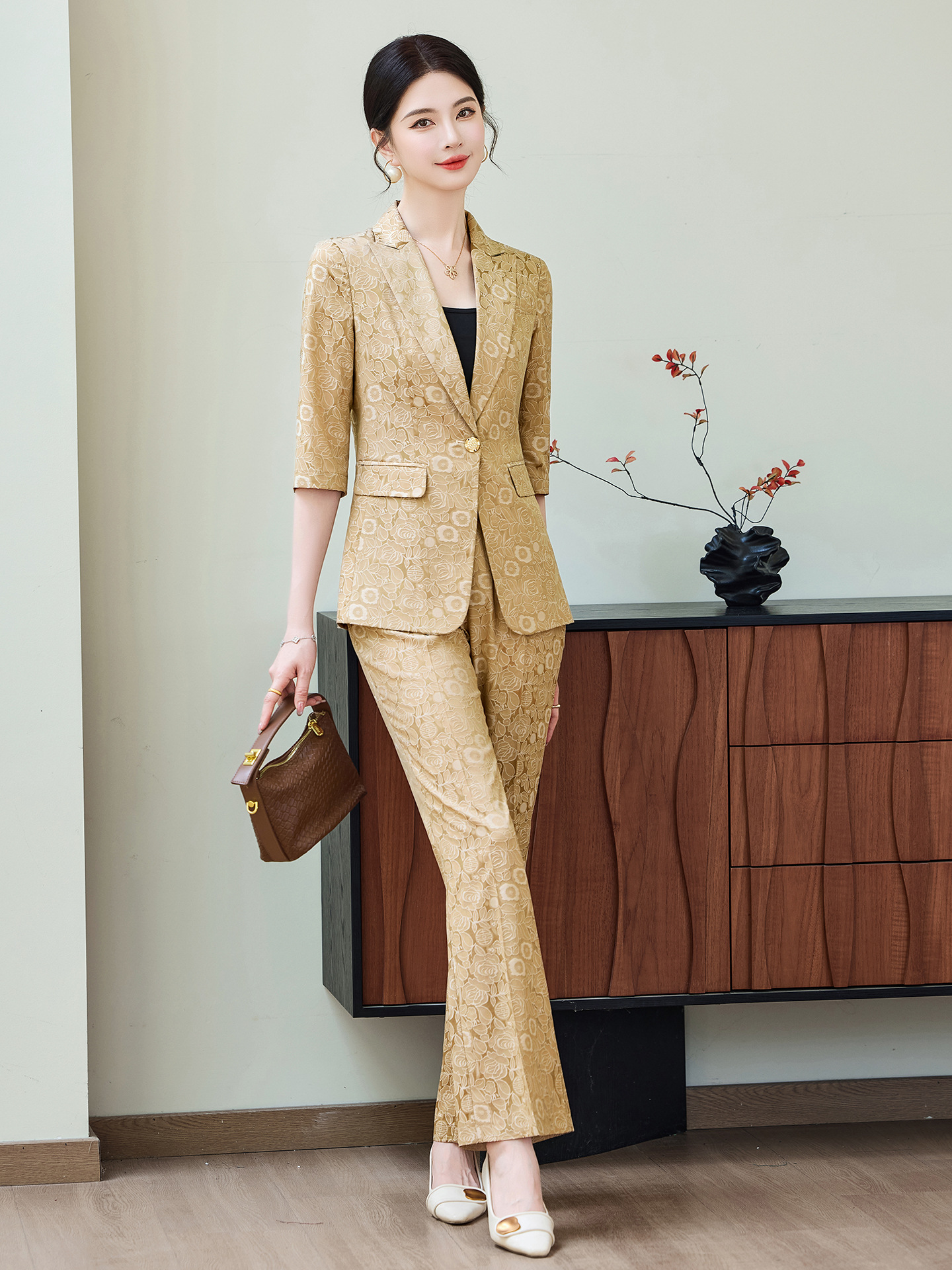 Fashion Apricot Half Sleeve Pr - Women'S Formal Wear Suits incelemesi ve fiyatı