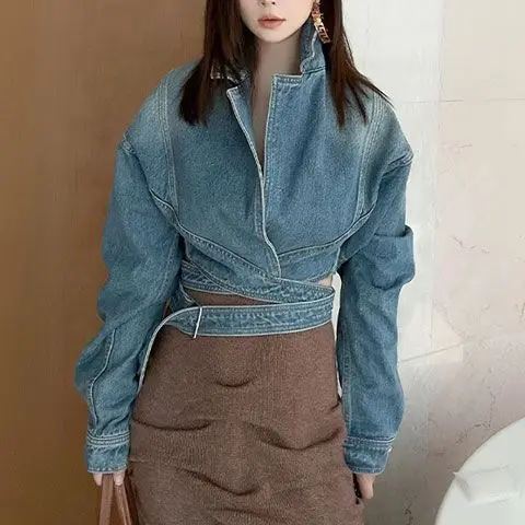 Blue Washed Retro Denim Jacket - Unique Women'S Formal Wear incelemesi ve fiyatı