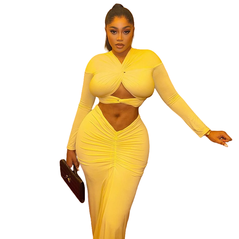 Women's V-Neck Long Sleeve Hol - Pencil Skirt Midi incelemesi ve fiyatı