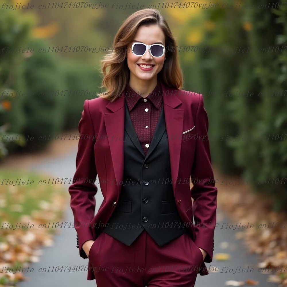 Burgundy And Black Formal Busi - Blazer Set Women Formal incelemesi ve fiyatı