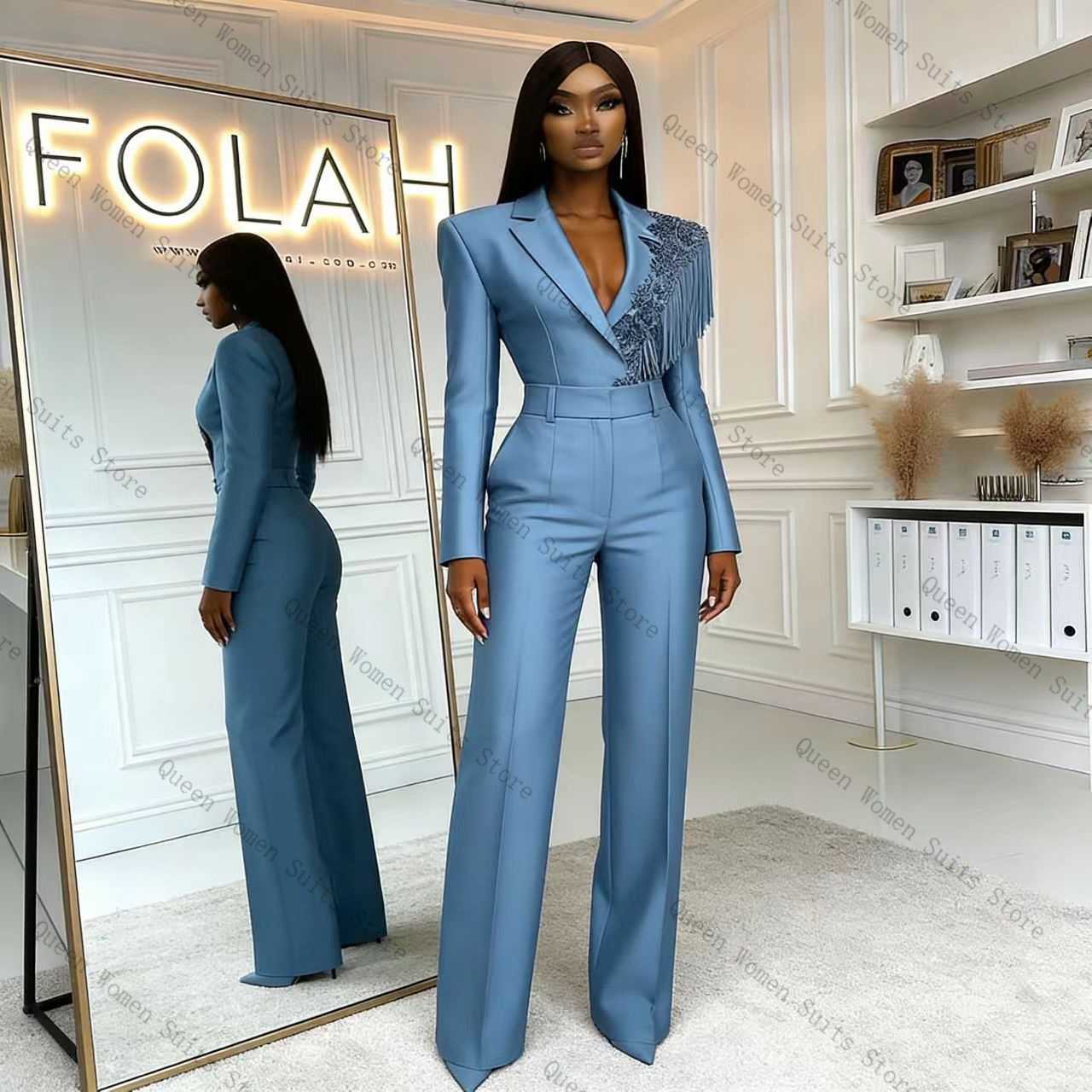 Tassel Blue Women Suit Pants S - Women'S Formal Wear For A Wedding incelemesi ve fiyatı