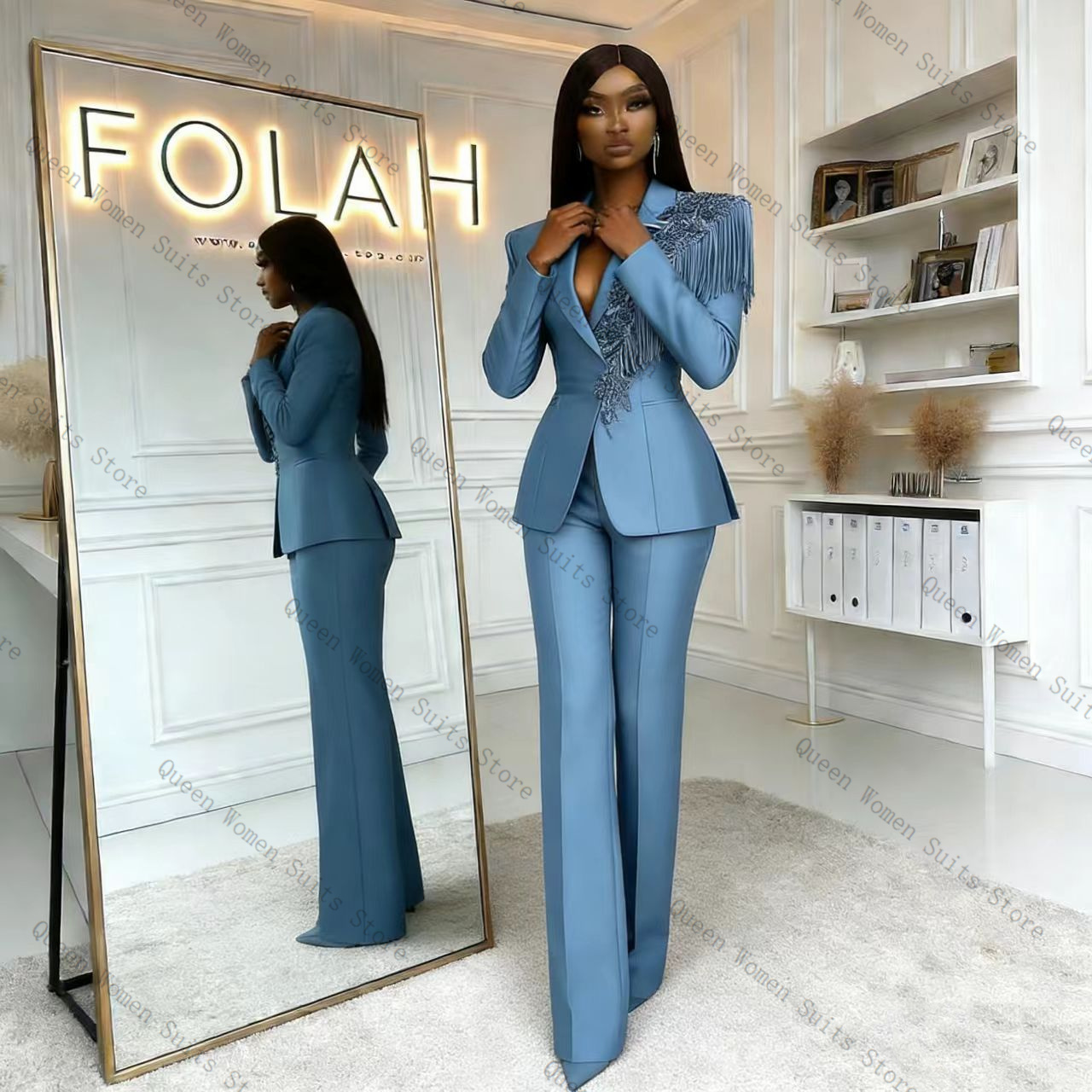 Tassel Blue Women Suit Pants S - Women'S Formal Wear For A Wedding incelemesi ve fiyatı