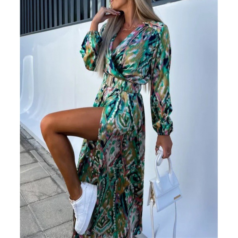 Autumn Women Floral Print Long - Wrap Dress Work incelemesi ve fiyatı