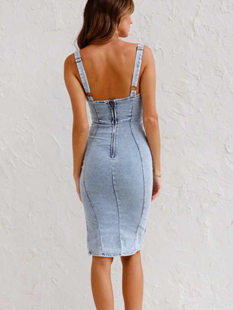 Summer New U Neck Halter Denim - Wrap Dress Work incelemesi ve fiyatı