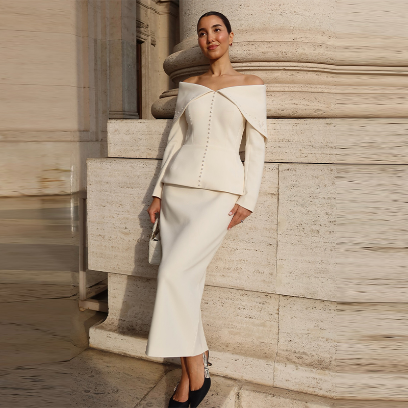 Elegant French White Peplum Tw - Women'S Formal Wear Suits incelemesi ve fiyatı