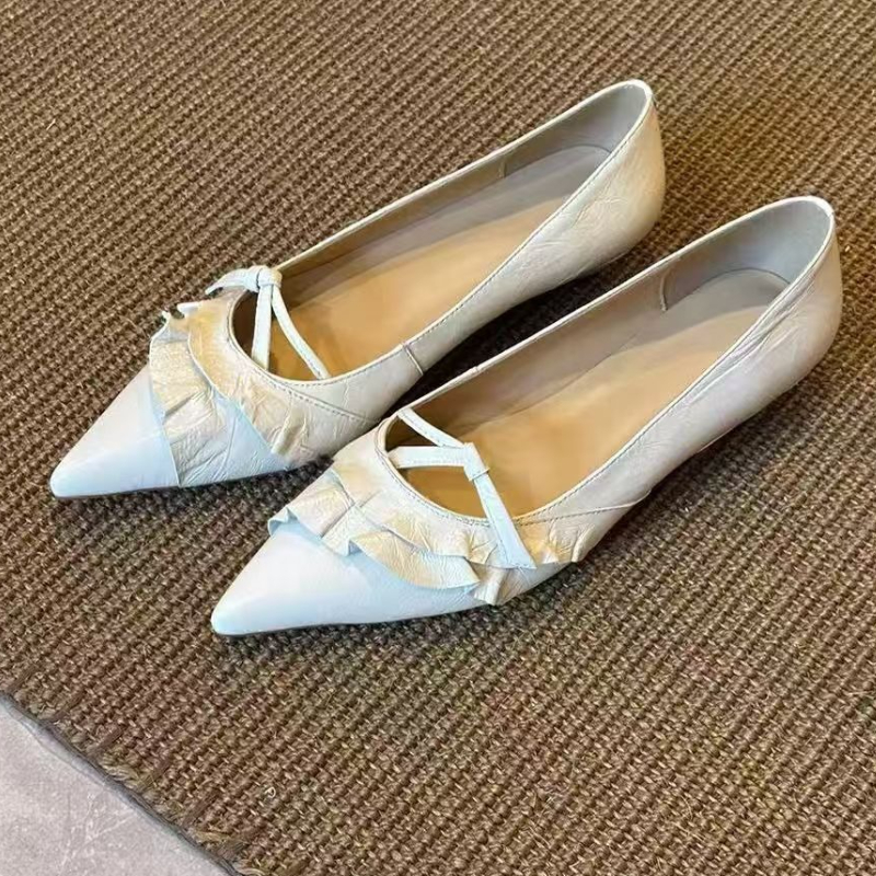 Elegant Leather Ruffles Low-he - Kitten Heel Women incelemesi ve fiyatı