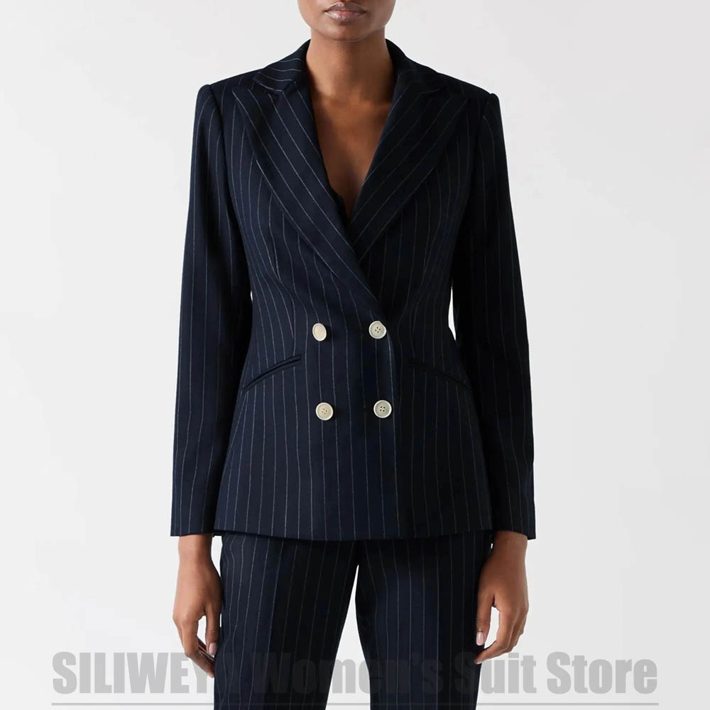 Women's Navy Blue Striped Suit - Women Formal Wear For Meeting incelemesi ve fiyatı