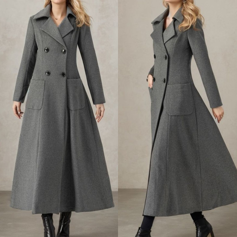 Women Gray Long Jacket Wool Do - Tailored Coat Wool incelemesi ve fiyatı