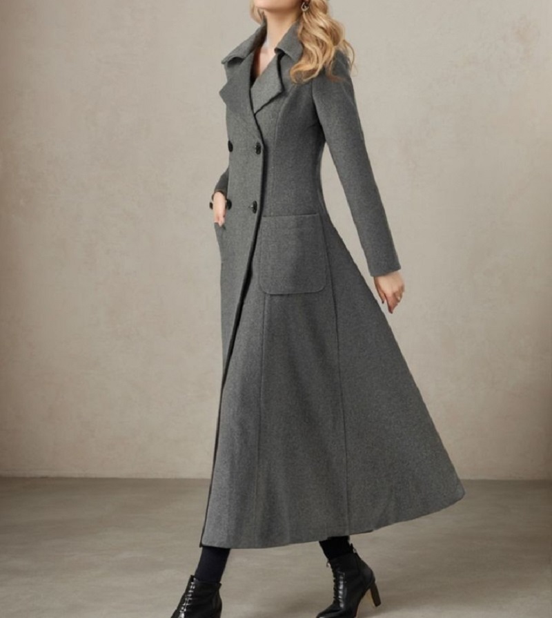 Women Gray Long Jacket Wool Do - Tailored Coat Wool incelemesi ve fiyatı