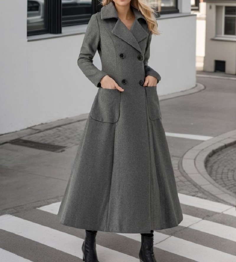 Women Gray Long Jacket Wool Do - Tailored Coat Wool incelemesi ve fiyatı