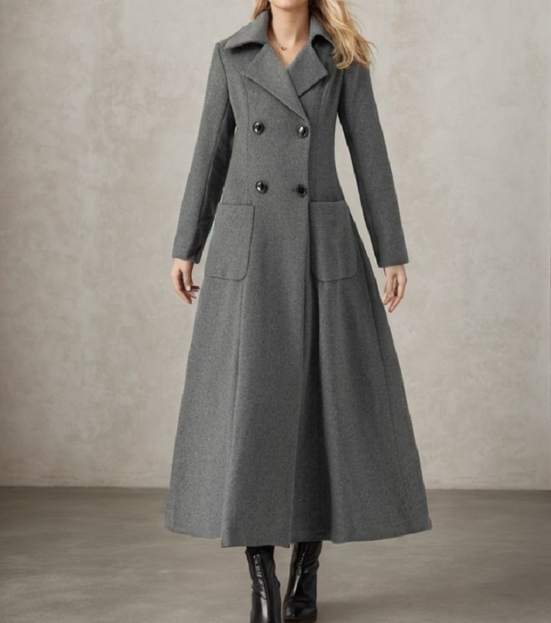 Women Gray Long Jacket Wool Do - Tailored Coat Wool incelemesi ve fiyatı