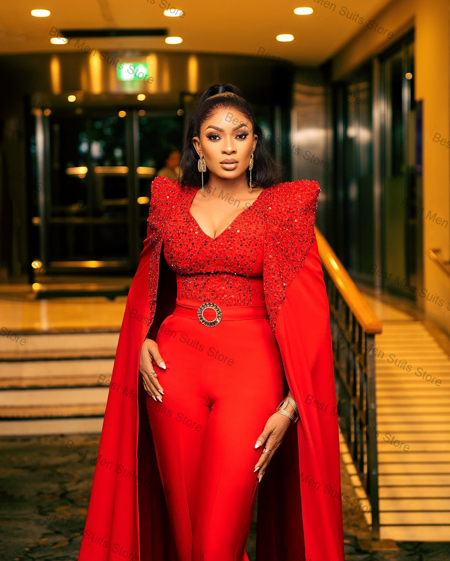 Luxury Red Wrap Women Suit Set - Wrap Dress Work incelemesi ve fiyatı
