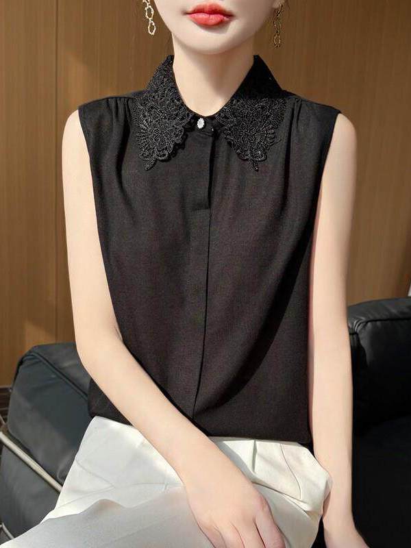 Lace Trim No Sleeve Knitted Sh - Women Formal Wear Shirts incelemesi ve fiyatı