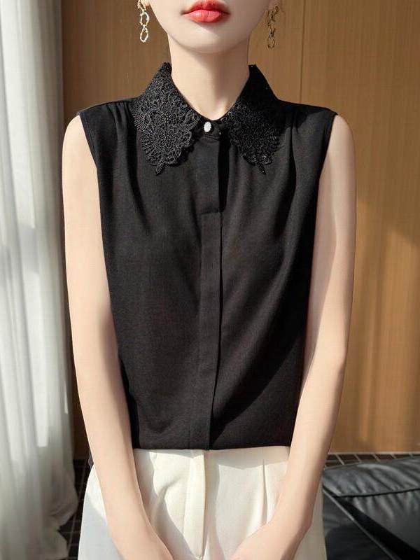 Lace Trim No Sleeve Knitted Sh - Women Formal Wear Shirts incelemesi ve fiyatı
